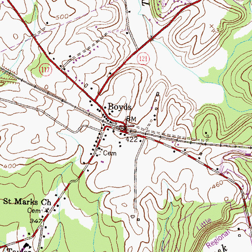 Topographic Map of Boyds Railroad Station, MD
