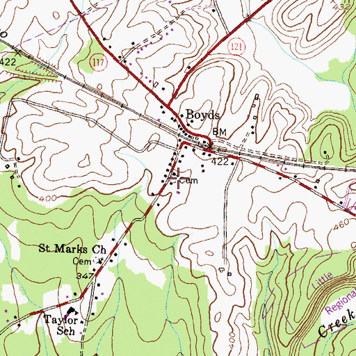 Topographic Map of Boyds Presbyterian Cemetery, MD