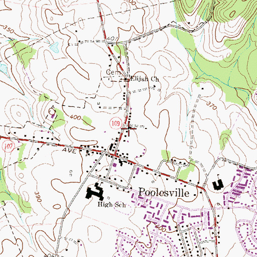 Topographic Map of Poolesville United Methodist Church, MD
