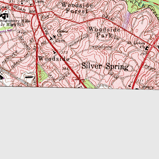 Topographic Map of Woodside United Methodist Church, MD