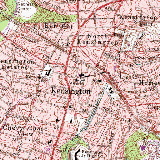 Topographic Map of Kensington Town Hall, MD