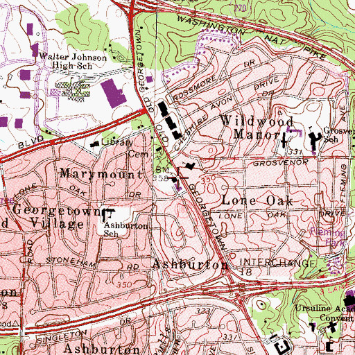 Topographic Map of North Bethesda United Methodist Church, MD