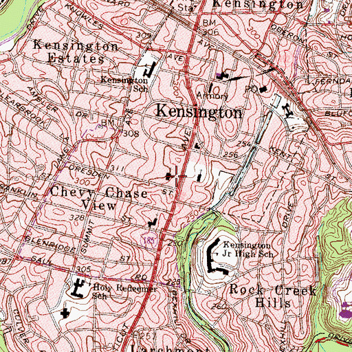 Topographic Map of Kensington Baptist Church, MD