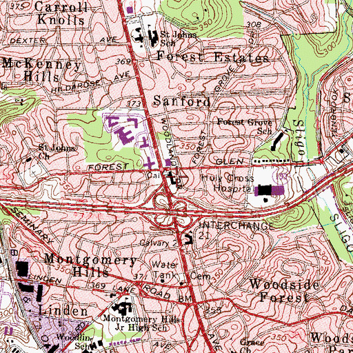 Topographic Map of Montgomery Hills Baptist Church, MD