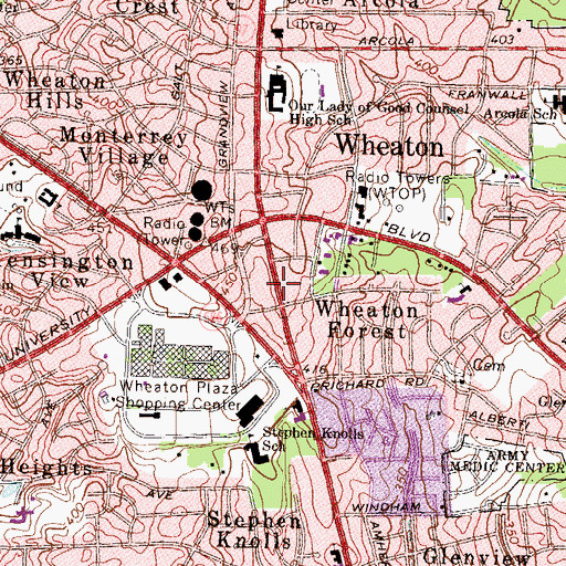 Topographic Map of Wheaton Metro Station, MD