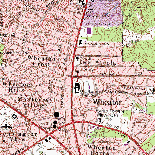 Topographic Map of Montgomery County Fire and Rescue Station 2, MD