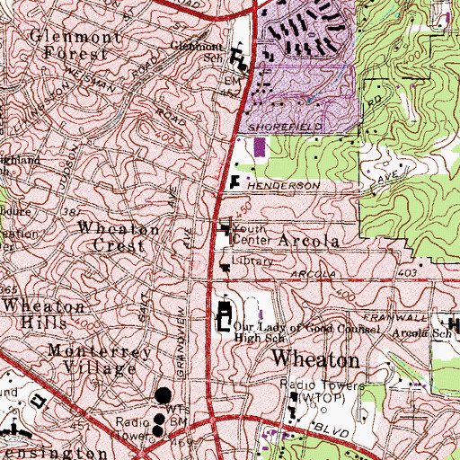 Topographic Map of Wheaton Community Center, MD