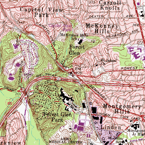 Topographic Map of Forest Glen Railroad Station, MD