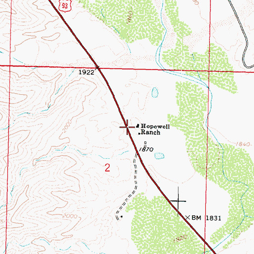 Topographic Map of Hopewell Ranch, AZ