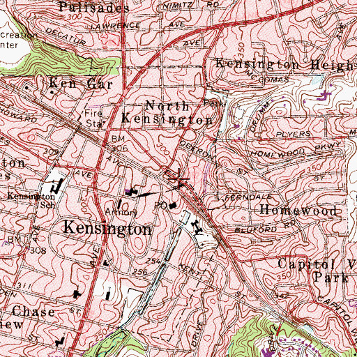Topographic Map of Kensington Railroad Station, MD