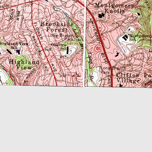 Topographic Map of Long Branch Library, MD