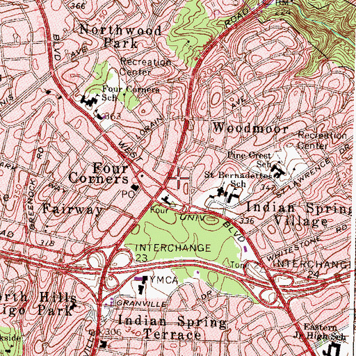 Topographic Map of Four Corners Library, MD