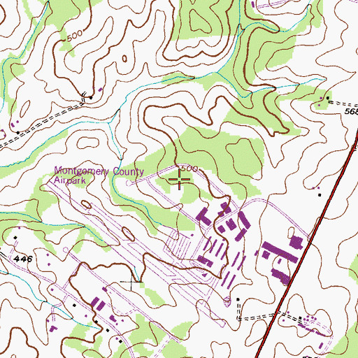 Topographic Map of Montgomery County Airpark Industrial Park, MD