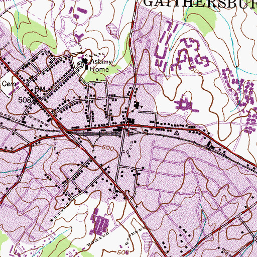 Topographic Map of Gaithersburg Railroad Station, MD
