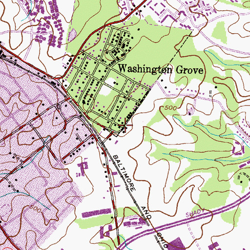 Topographic Map of Washington Grove Railroad Station, MD