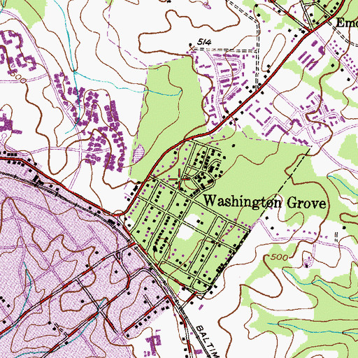 Topographic Map of Washington Grove Methodist Church, MD
