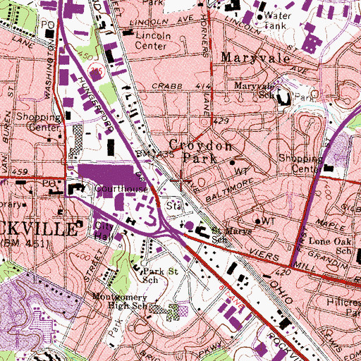 Topographic Map of Rockville Metro Station, MD