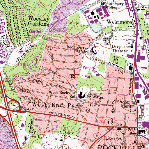 Topographic Map of Unitarian of Rockville Church, MD
