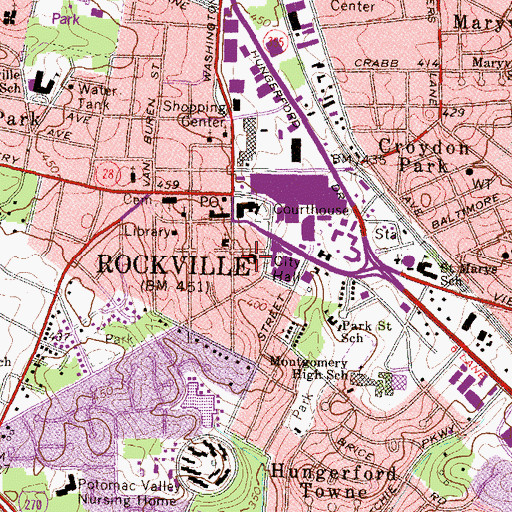 Topographic Map of Rockville City Hall, MD