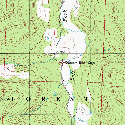 Topographic Map of Coopers Bluff Cemetery, AR