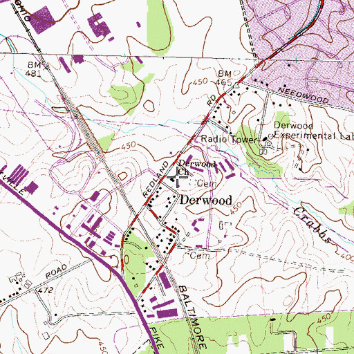 Topographic Map of Derwood Bible Church, MD
