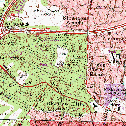Topographic Map of The Woods Academy, MD
