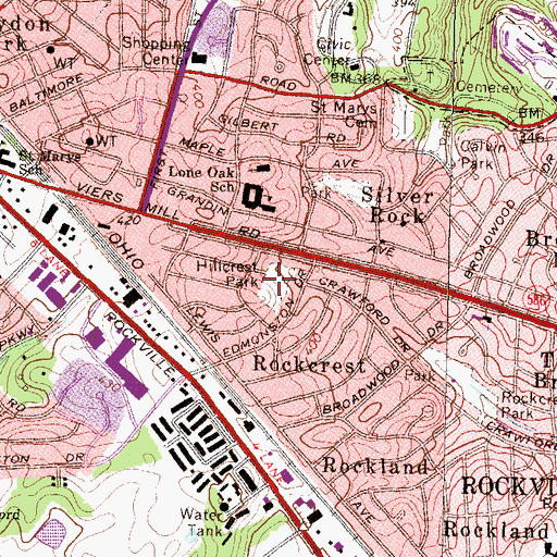 Topographic Map of Hillcrest Park, MD