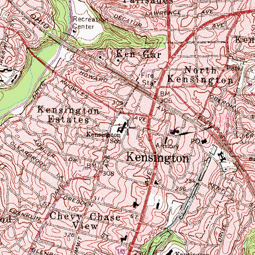 Topographic Map of Kensington Elementary School (historical), MD