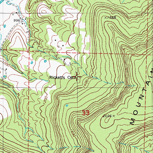 Topographic Map of Ricketts Cemetery, AR