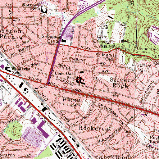 Topographic Map of Lone Oak Elementary School (historical), MD