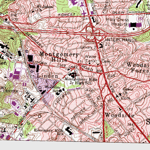 Topographic Map of Montgomery Hills Junior High School, MD