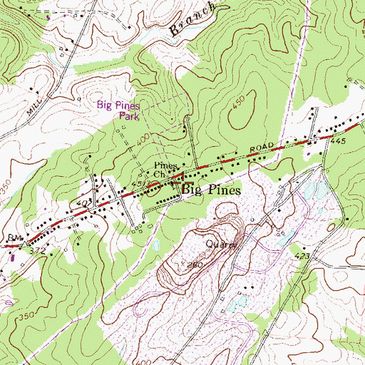 Topographic Map of Pines Community Bible Church, MD