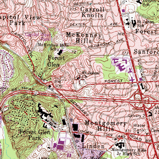 Topographic Map of Saint Johns Evangelist Church, MD