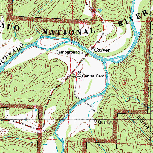 Topographic Map of Carver Cemetery, AR