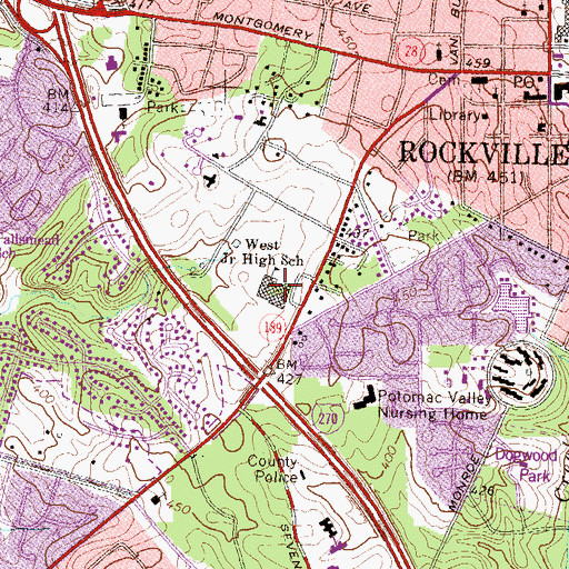 Topographic Map of Julius West Middle School, MD