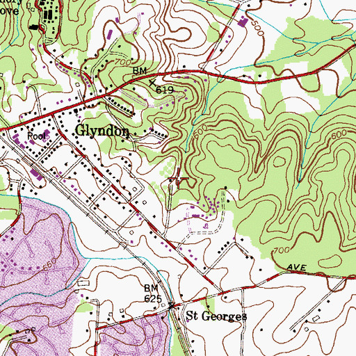 Topographic Map of Camp Glyndon, MD