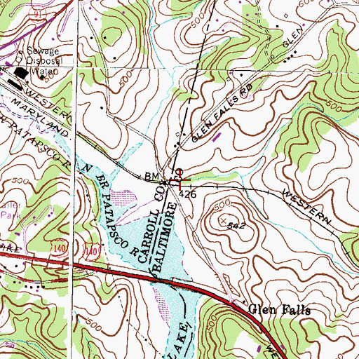 Topographic Map of Glen Falls Station (historical), MD