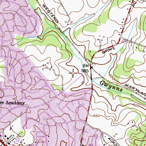 Topographic Map of Hunters Glen South, MD