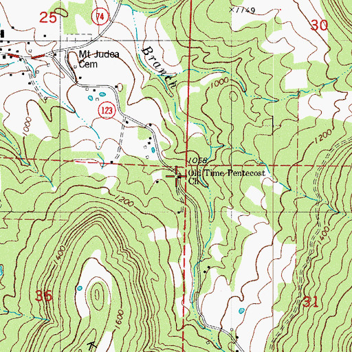 Topographic Map of Old Time Pentecost Church, AR