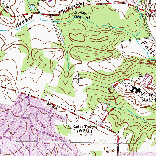 Topographic Map of Olde Mill Estates, MD