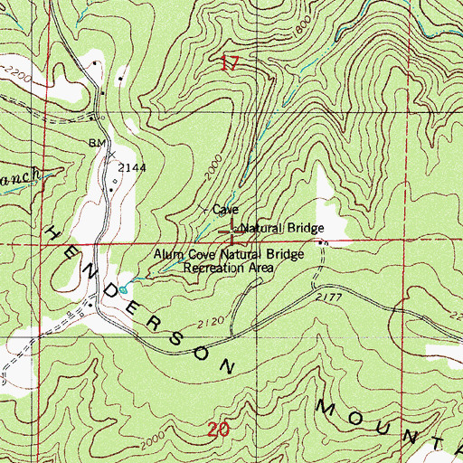 Topographic Map of Alum Cove Natural Bridge, AR