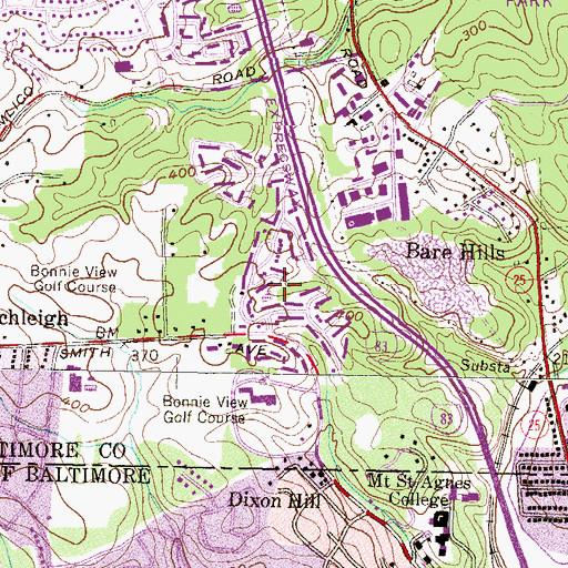 Topographic Map of Bonnie Ridge, MD