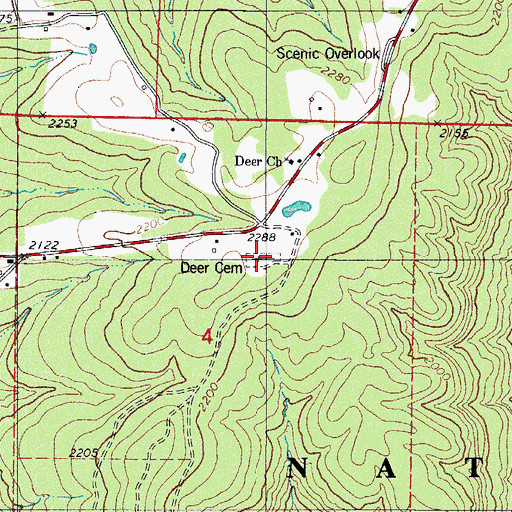 Topographic Map of Deer Cemetery, AR