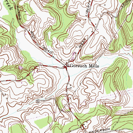 Topographic Map of Gorsuch Mills, MD