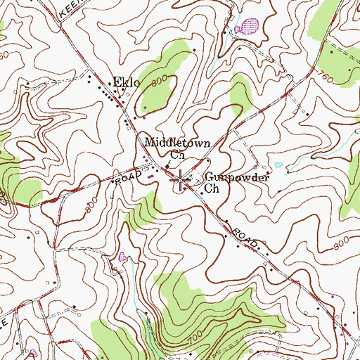 Topographic Map of Gunpowder Baptist Church, MD