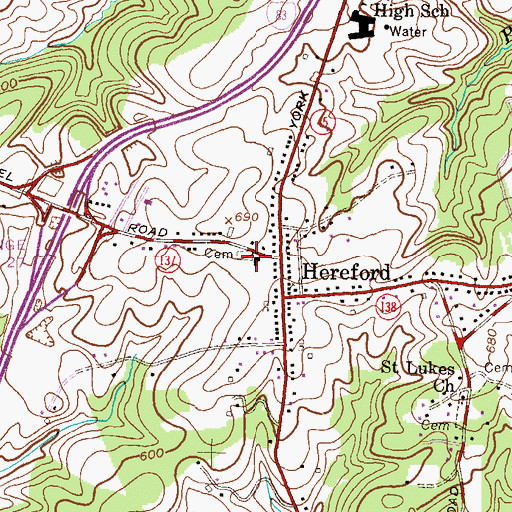 Topographic Map of Hereford Baptist Church, MD