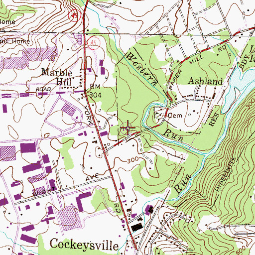 Topographic Map of Hunt Valley Trade Center Shopping Center, MD