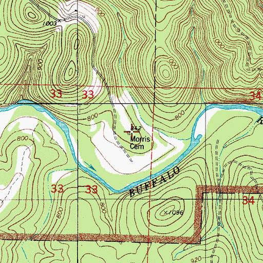 Topographic Map of Morris Cemetery, AR