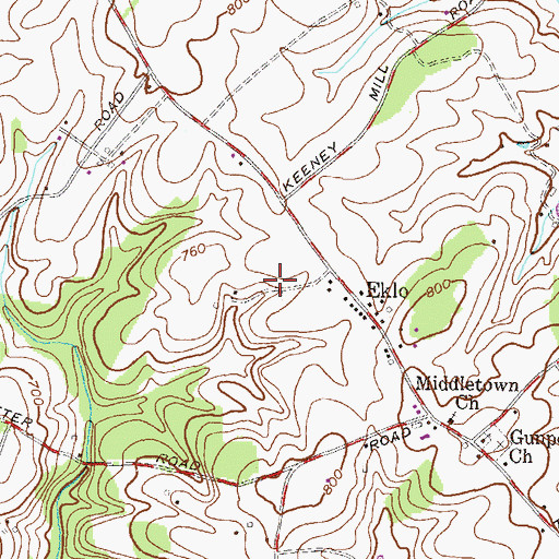 Topographic Map of Keeney Mill Woods, MD