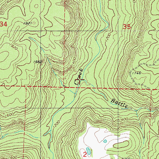 Topographic Map of Battle Creek, AR